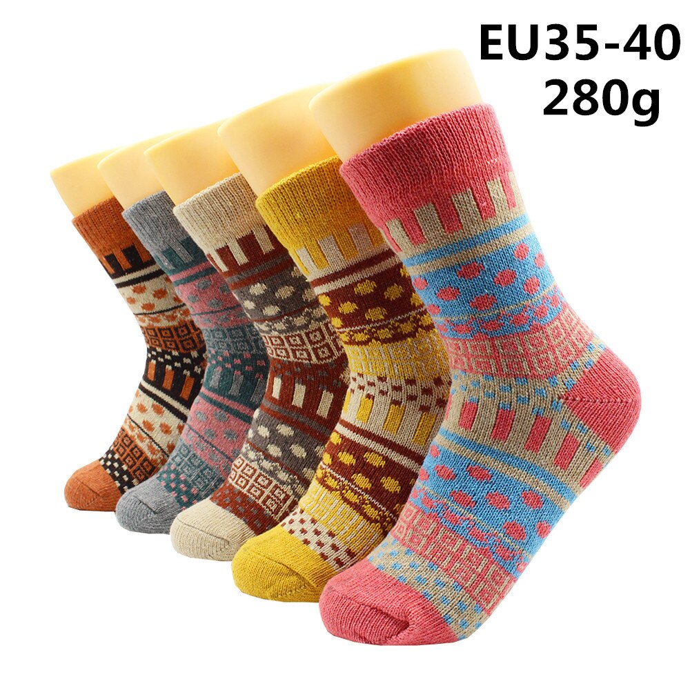 5 Pairs Winter Warmer Women Thicken Thermal Wool Cashmere Snow Socks Fashion Casual Euramerican National Wool Socks for Women - Premium 0 from TIKIJTRONICS - Just $10.01! Shop now at TIKIJTRONICS