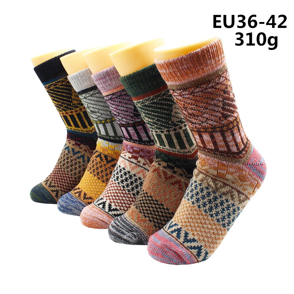 5 Pairs Winter Warmer Women Thicken Thermal Wool Cashmere Snow Socks Fashion Casual Euramerican National Wool Socks for Women - Premium 0 from TIKIJTRONICS - Just $10.01! Shop now at TIKIJTRONICS