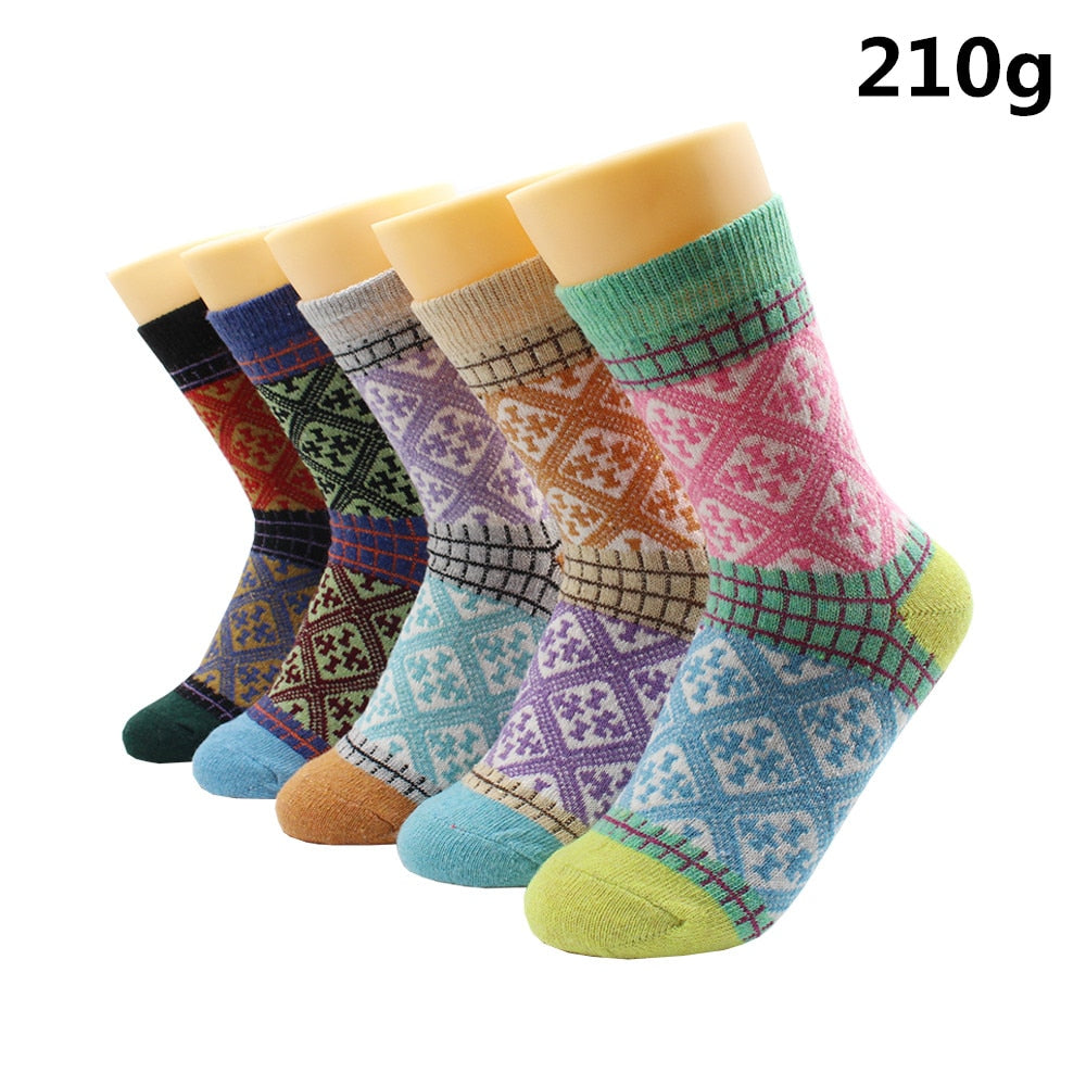 5 Pairs Winter Warmer Women Thicken Thermal Wool Cashmere Snow Socks Fashion Casual Euramerican National Wool Socks for Women - Premium 0 from TIKIJTRONICS - Just $10.01! Shop now at TIKIJTRONICS