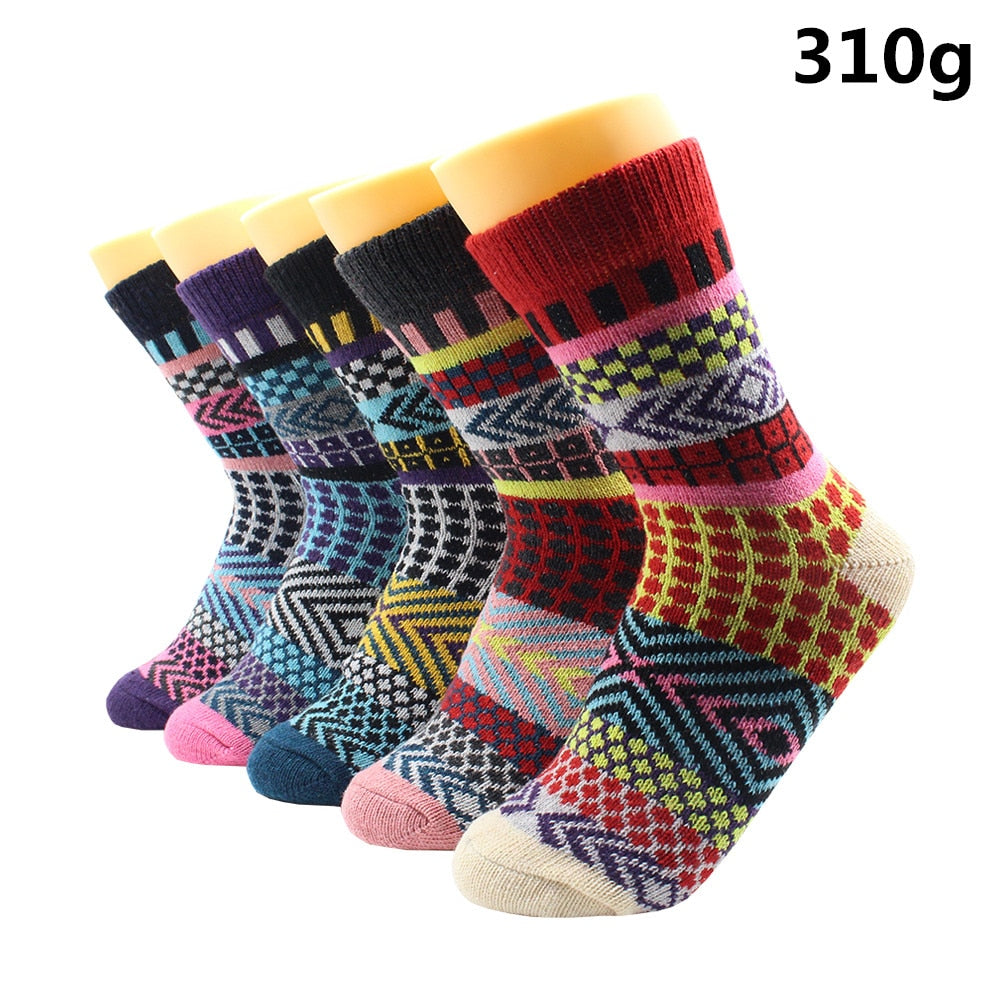 5 Pairs Winter Warmer Women Thicken Thermal Wool Cashmere Snow Socks Fashion Casual Euramerican National Wool Socks for Women - Premium 0 from TIKIJTRONICS - Just $10.01! Shop now at TIKIJTRONICS