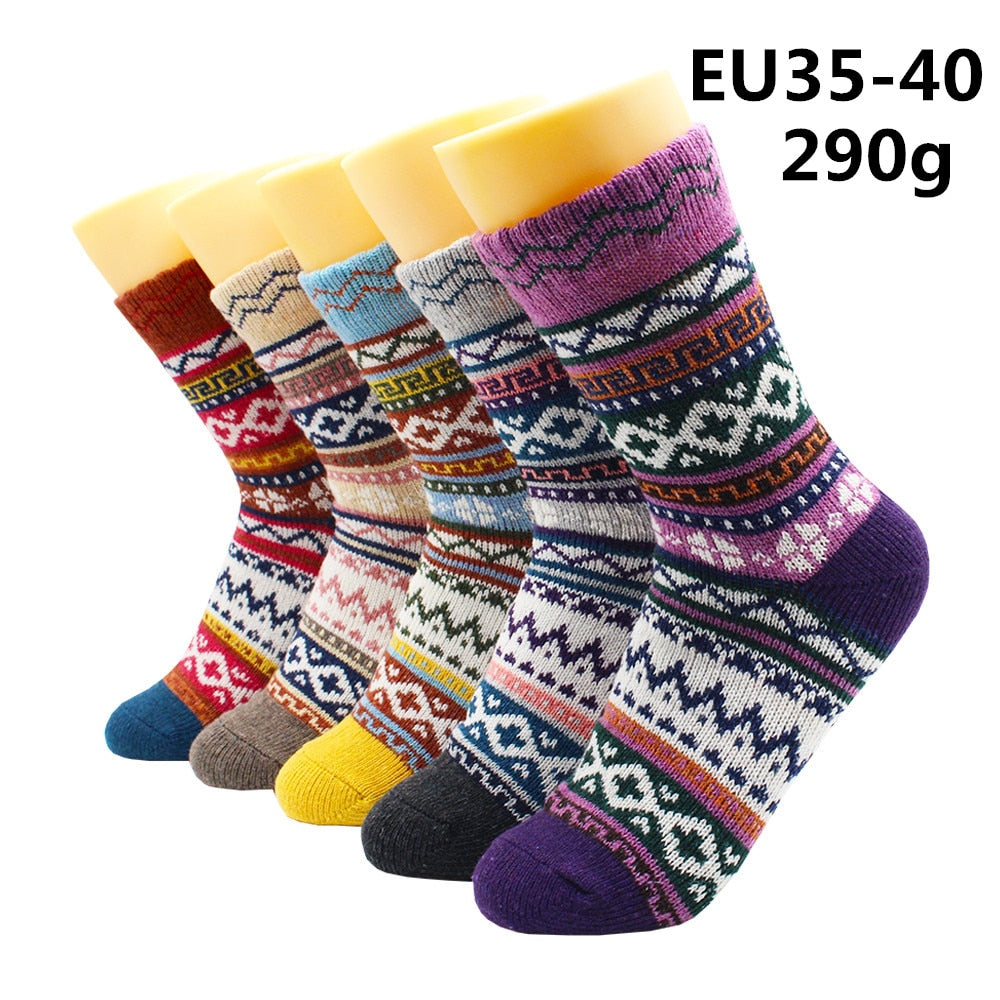 5 Pairs Winter Warmer Women Thicken Thermal Wool Cashmere Snow Socks Fashion Casual Euramerican National Wool Socks for Women - Premium 0 from TIKIJTRONICS - Just $10.01! Shop now at TIKIJTRONICS