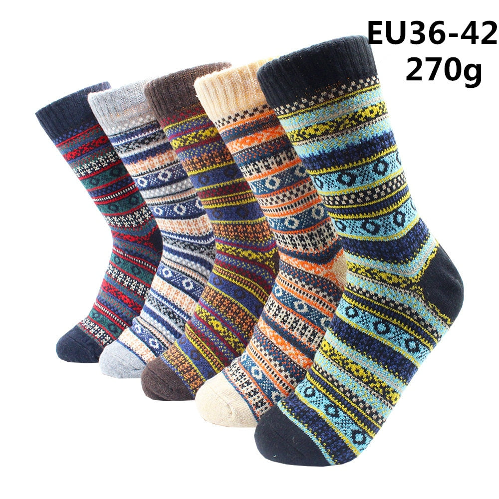 5 Pairs Winter Warmer Women Thicken Thermal Wool Cashmere Snow Socks Fashion Casual Euramerican National Wool Socks for Women - Premium 0 from TIKIJTRONICS - Just $10.01! Shop now at TIKIJTRONICS