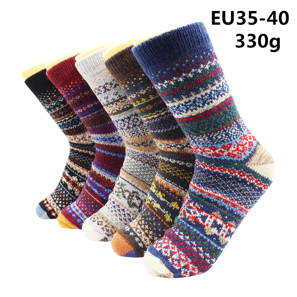 5 Pairs Winter Warmer Women Thicken Thermal Wool Cashmere Snow Socks Fashion Casual Euramerican National Wool Socks for Women - Premium 0 from TIKIJTRONICS - Just $10.01! Shop now at TIKIJTRONICS