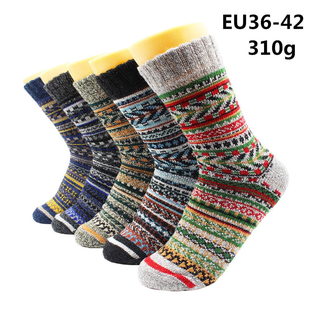 5 Pairs Winter Warmer Women Thicken Thermal Wool Cashmere Snow Socks Fashion Casual Euramerican National Wool Socks for Women - Premium 0 from TIKIJTRONICS - Just $10.01! Shop now at TIKIJTRONICS