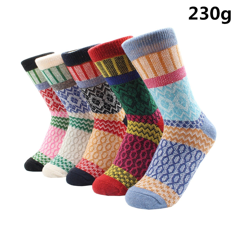 5 Pairs Winter Warmer Women Thicken Thermal Wool Cashmere Snow Socks Fashion Casual Euramerican National Wool Socks for Women - Premium 0 from TIKIJTRONICS - Just $10.01! Shop now at TIKIJTRONICS