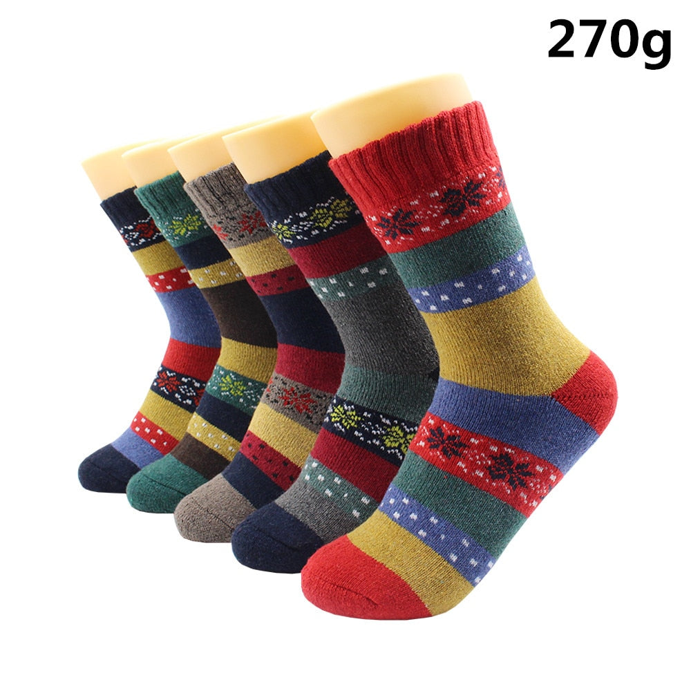 5 Pairs Winter Warmer Women Thicken Thermal Wool Cashmere Snow Socks Fashion Casual Euramerican National Wool Socks for Women - Premium 0 from TIKIJTRONICS - Just $10.01! Shop now at TIKIJTRONICS