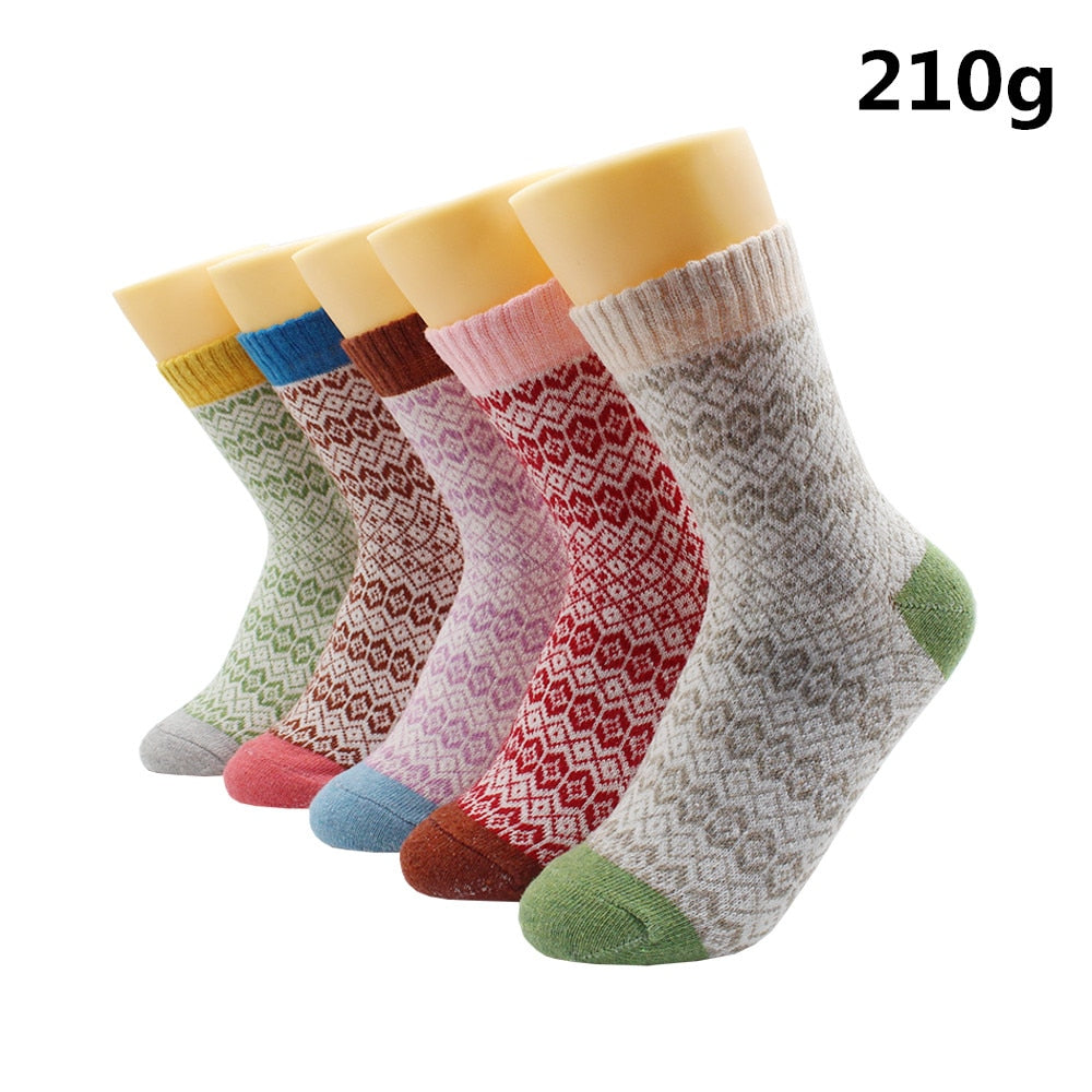 5 Pairs Winter Warmer Women Thicken Thermal Wool Cashmere Snow Socks Fashion Casual Euramerican National Wool Socks for Women - Premium 0 from TIKIJTRONICS - Just $10.01! Shop now at TIKIJTRONICS