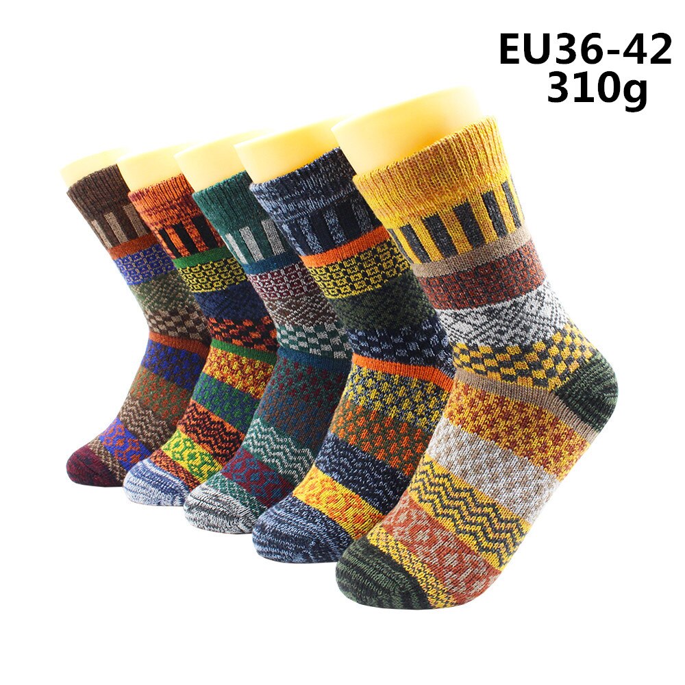 5 Pairs Winter Warmer Women Thicken Thermal Wool Cashmere Snow Socks Fashion Casual Euramerican National Wool Socks for Women - Premium 0 from TIKIJTRONICS - Just $10.01! Shop now at TIKIJTRONICS