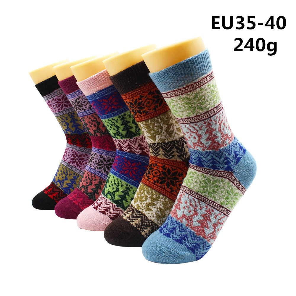 5 Pairs Winter Warmer Women Thicken Thermal Wool Cashmere Snow Socks Fashion Casual Euramerican National Wool Socks for Women - Premium 0 from TIKIJTRONICS - Just $10.01! Shop now at TIKIJTRONICS