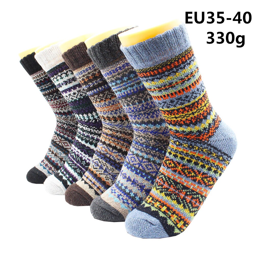 5 Pairs Winter Warmer Women Thicken Thermal Wool Cashmere Snow Socks Fashion Casual Euramerican National Wool Socks for Women - TIKIJTRONICS # 0