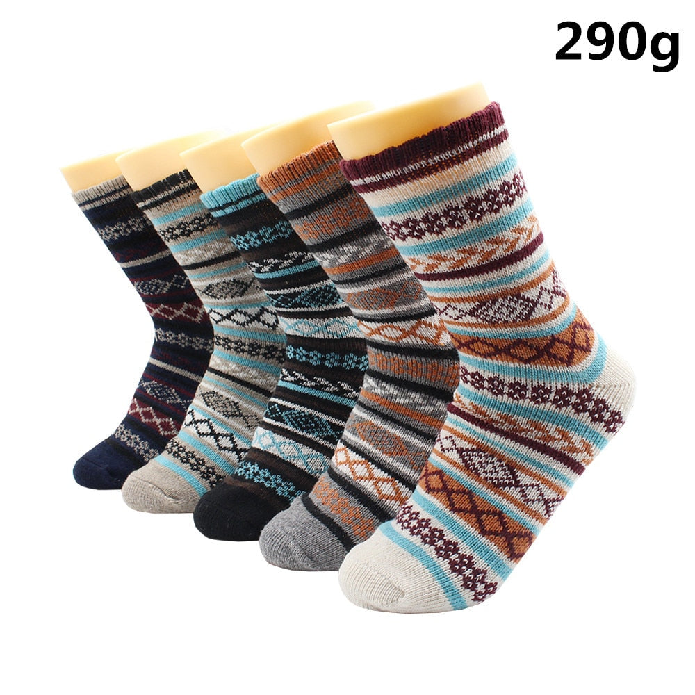 5 Pairs Winter Warmer Women Thicken Thermal Wool Cashmere Snow Socks Fashion Casual Euramerican National Wool Socks for Women - TIKIJTRONICS # 0