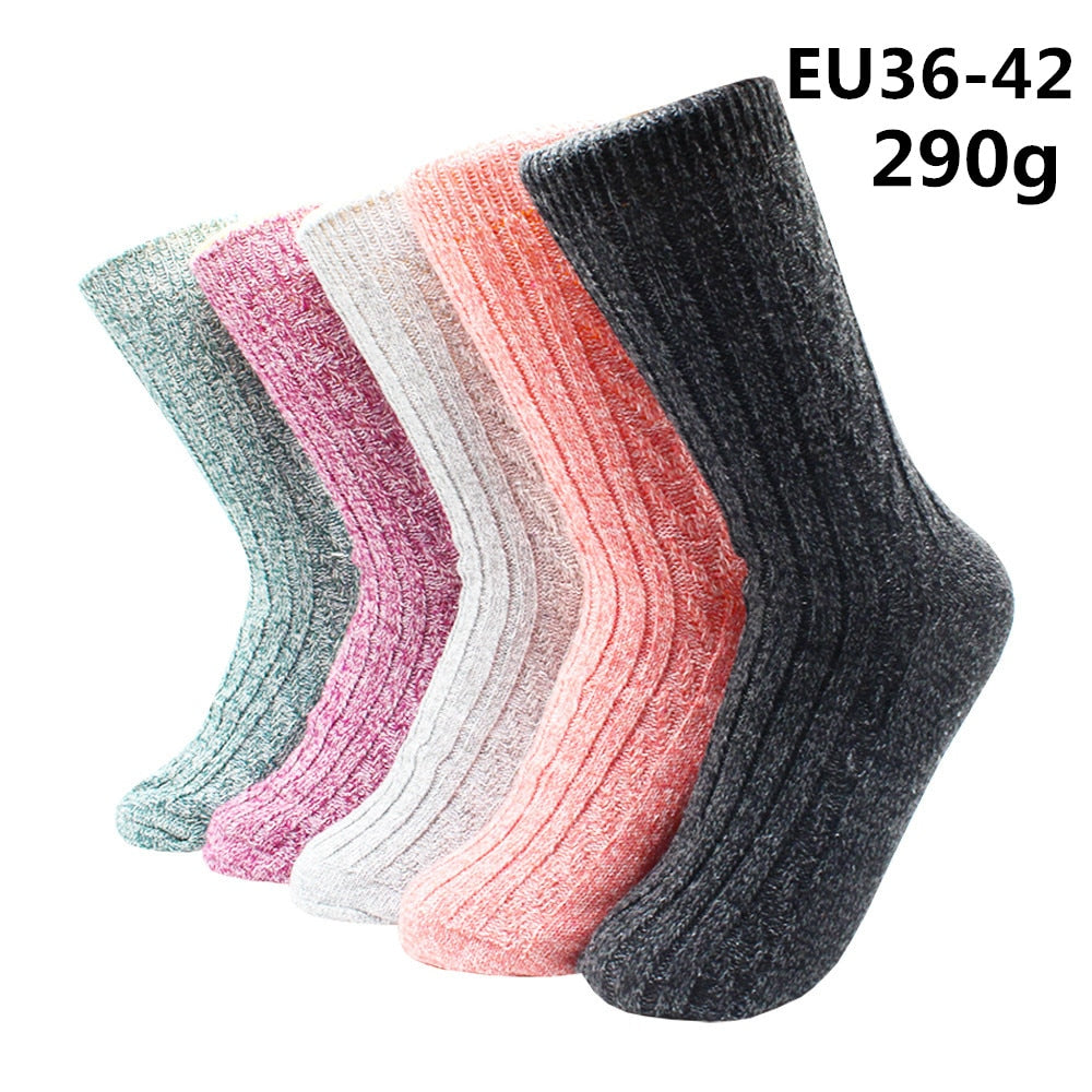 5 Pairs Winter Warmer Women Thicken Thermal Wool Cashmere Snow Socks Fashion Casual Euramerican National Wool Socks for Women - TIKIJTRONICS # 0