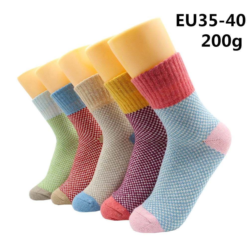 5 Pairs Winter Warmer Women Thicken Thermal Wool Cashmere Snow Socks Fashion Casual Euramerican National Wool Socks for Women - TIKIJTRONICS # 0