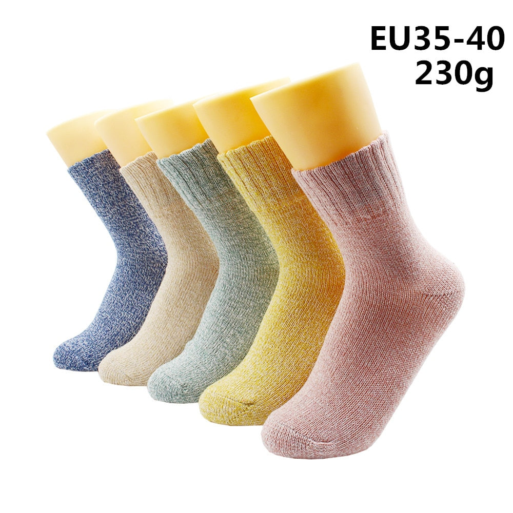 5 Pairs Winter Warmer Women Thicken Thermal Wool Cashmere Snow Socks Fashion Casual Euramerican National Wool Socks for Women - TIKIJTRONICS # 0