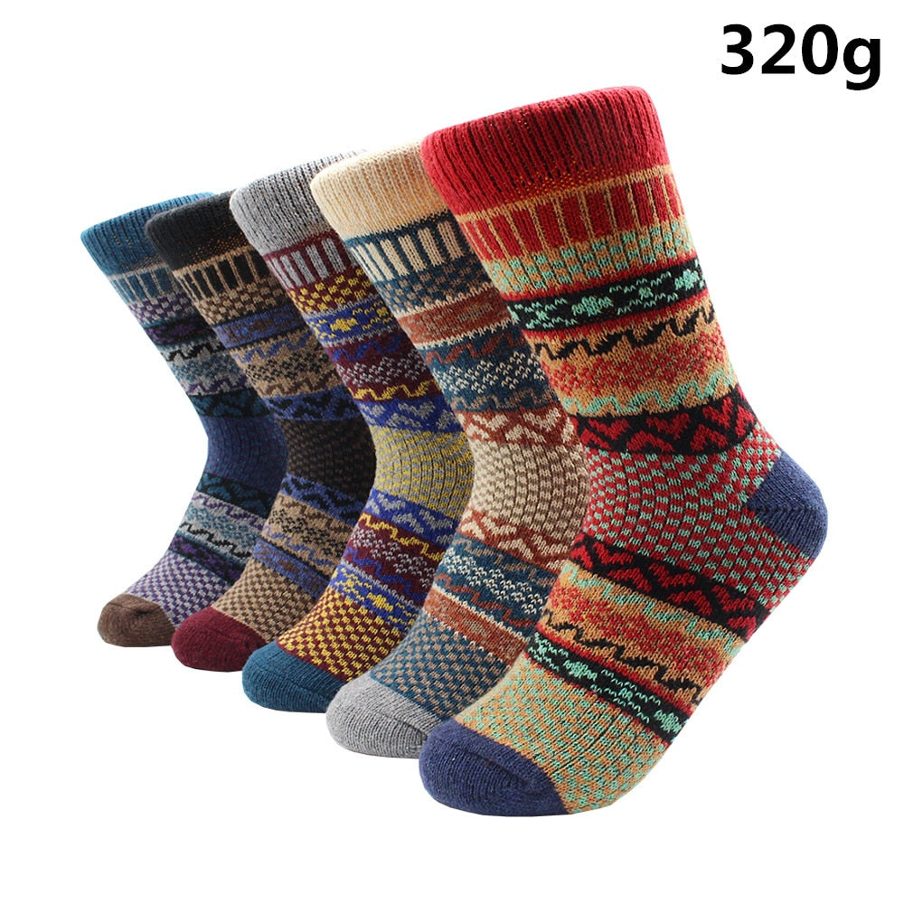 5 Pairs Winter Warmer Women Thicken Thermal Wool Cashmere Snow Socks Fashion Casual Euramerican National Wool Socks for Women - TIKIJTRONICS # 0