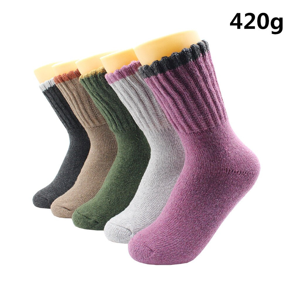 5 Pairs Winter Warmer Women Thicken Thermal Wool Cashmere Snow Socks Fashion Casual Euramerican National Wool Socks for Women - TIKIJTRONICS # 0