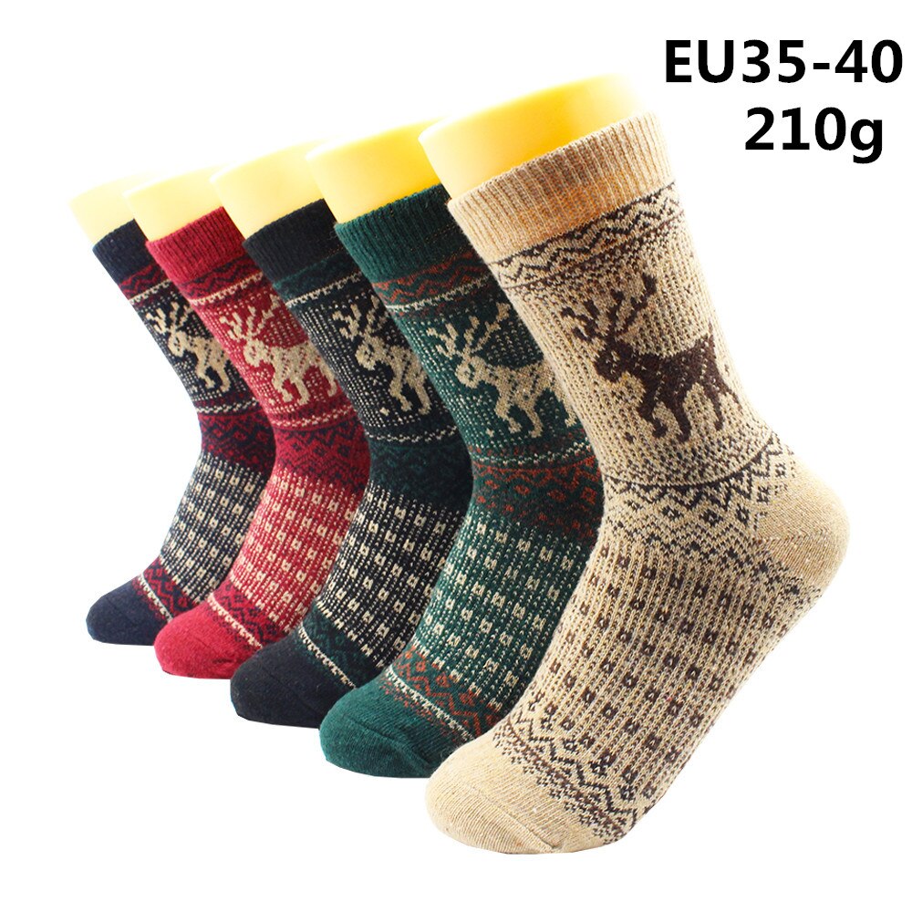 5 Pairs Winter Warmer Women Thicken Thermal Wool Cashmere Snow Socks Fashion Casual Euramerican National Wool Socks for Women - TIKIJTRONICS # 0