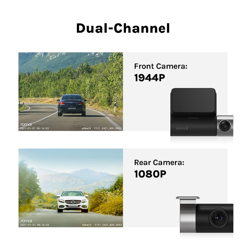 70mai Dash Cam Pro Plus A500S 1944P ADAS GPS Camera 70mai A500S Car DVR 24H Parking Support Rear Interior Cam 140FOV Recorder - TIKIJTRONICS # 0