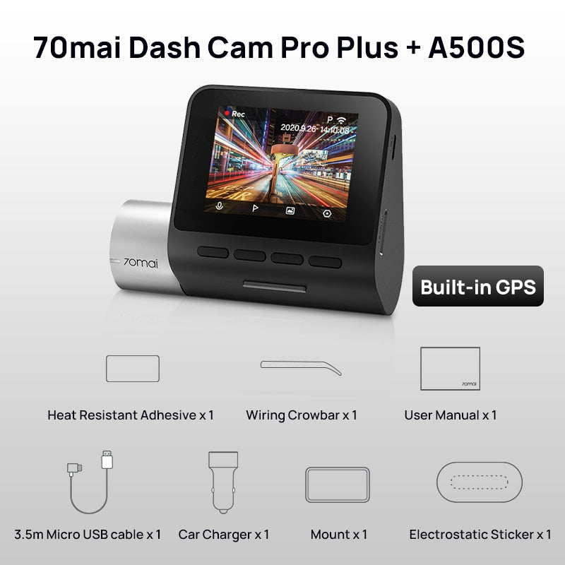 70mai Dash Cam Pro Plus A500S 1944P ADAS GPS Camera 70mai A500S Car DVR 24H Parking Support Rear Interior Cam 140FOV Recorder - TIKIJTRONICS # 0