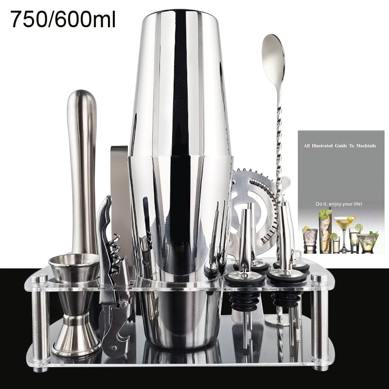 750ml/600ml Stainless Steel Bar Cocktail Shaker Set Barware Tools Shaker Sets with Wooden Rack - TIKIJTRONICS 0 SPECIFICATIONSType: Bar ToolsShaker Capacity: 750ml or 550mlOrigin: Mainland ChinaModel Number: 3162Metal Type: Stainless SteelMaterial: MetalJigger Capacity: 15/30mlItem Name: Stainless Steel Cocktail ShakerFeature: Eco-FriendlyDiameter: 5-10cmCertification: LFGBBrand Name: BROTHERNEMCOBar Tools Type: Cocktail Shakers TIKIJTRONICS  (Store description)