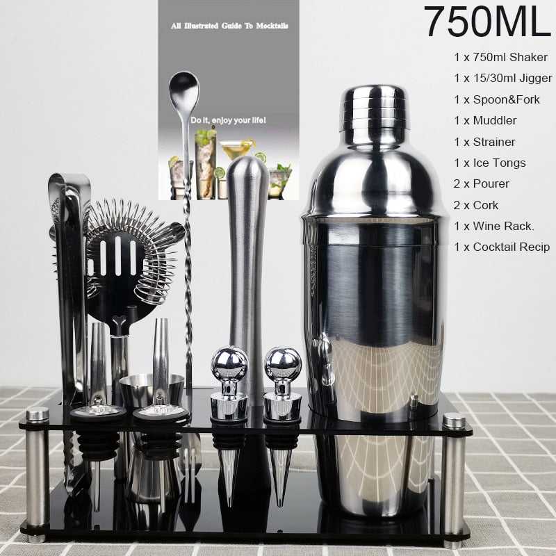 750ml/600ml Stainless Steel Bar Cocktail Shaker Set Barware Tools Shaker Sets with Wooden Rack - TIKIJTRONICS 0 SPECIFICATIONSType: Bar ToolsShaker Capacity: 750ml or 550mlOrigin: Mainland ChinaModel Number: 3162Metal Type: Stainless SteelMaterial: MetalJigger Capacity: 15/30mlItem Name: Stainless Steel Cocktail ShakerFeature: Eco-FriendlyDiameter: 5-10cmCertification: LFGBBrand Name: BROTHERNEMCOBar Tools Type: Cocktail Shakers TIKIJTRONICS  (Store description)