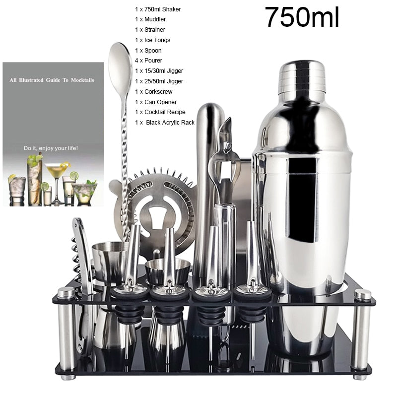 750ml/600ml Stainless Steel Bar Cocktail Shaker Set Barware Tools Shaker Sets with Wooden Rack - TIKIJTRONICS 0 SPECIFICATIONSType: Bar ToolsShaker Capacity: 750ml or 550mlOrigin: Mainland ChinaModel Number: 3162Metal Type: Stainless SteelMaterial: MetalJigger Capacity: 15/30mlItem Name: Stainless Steel Cocktail ShakerFeature: Eco-FriendlyDiameter: 5-10cmCertification: LFGBBrand Name: BROTHERNEMCOBar Tools Type: Cocktail Shakers TIKIJTRONICS  (Store description)