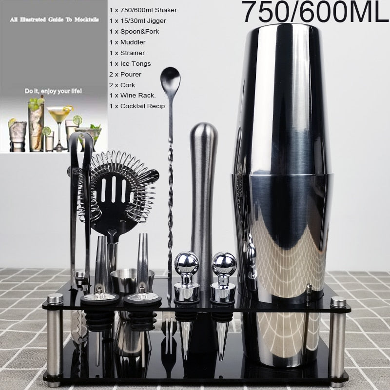 750ml/600ml Stainless Steel Bar Cocktail Shaker Set Barware Tools Shaker Sets with Wooden Rack - TIKIJTRONICS 0 SPECIFICATIONSType: Bar ToolsShaker Capacity: 750ml or 550mlOrigin: Mainland ChinaModel Number: 3162Metal Type: Stainless SteelMaterial: MetalJigger Capacity: 15/30mlItem Name: Stainless Steel Cocktail ShakerFeature: Eco-FriendlyDiameter: 5-10cmCertification: LFGBBrand Name: BROTHERNEMCOBar Tools Type: Cocktail Shakers TIKIJTRONICS  (Store description)