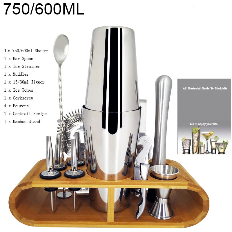 750ml/600ml Stainless Steel Bar Cocktail Shaker Set Barware Tools Shaker Sets with Wooden Rack - TIKIJTRONICS 0 SPECIFICATIONSType: Bar ToolsShaker Capacity: 750ml or 550mlOrigin: Mainland ChinaModel Number: 3162Metal Type: Stainless SteelMaterial: MetalJigger Capacity: 15/30mlItem Name: Stainless Steel Cocktail ShakerFeature: Eco-FriendlyDiameter: 5-10cmCertification: LFGBBrand Name: BROTHERNEMCOBar Tools Type: Cocktail Shakers TIKIJTRONICS  (Store description)