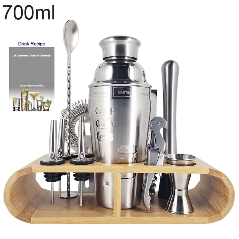 750ml/600ml Stainless Steel Bar Cocktail Shaker Set Barware Tools Shaker Sets with Wooden Rack - Premium 0 from TIKIJTRONICS - Just $10.19! Shop now at TIKIJTRONICS