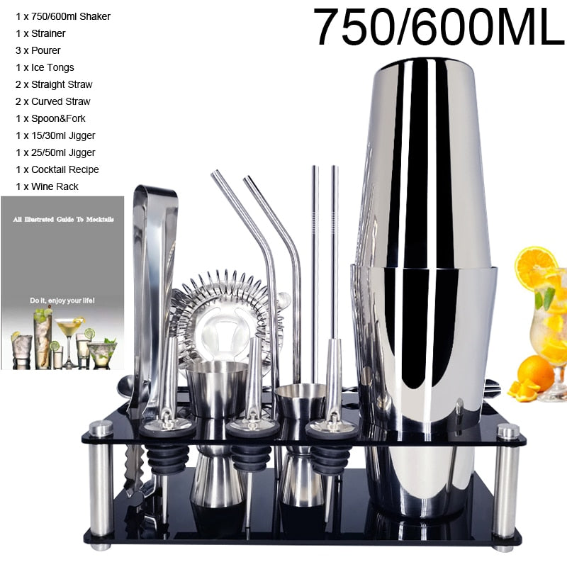 750ml/600ml Stainless Steel Bar Cocktail Shaker Set Barware Tools Shaker Sets with Wooden Rack - TIKIJTRONICS 0 SPECIFICATIONSType: Bar ToolsShaker Capacity: 750ml or 550mlOrigin: Mainland ChinaModel Number: 3162Metal Type: Stainless SteelMaterial: MetalJigger Capacity: 15/30mlItem Name: Stainless Steel Cocktail ShakerFeature: Eco-FriendlyDiameter: 5-10cmCertification: LFGBBrand Name: BROTHERNEMCOBar Tools Type: Cocktail Shakers TIKIJTRONICS  (Store description)