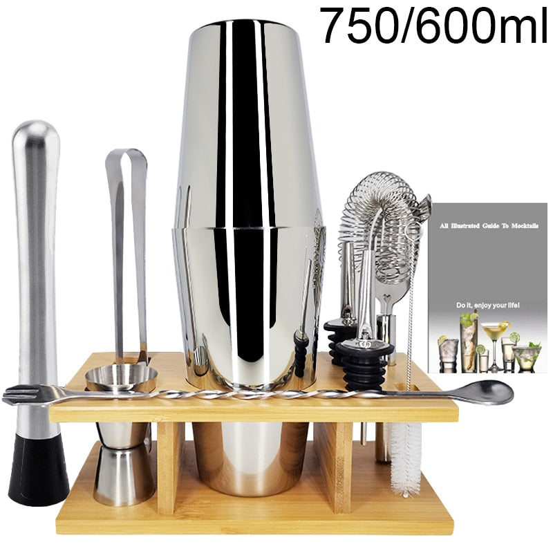 750ml/600ml Stainless Steel Bar Cocktail Shaker Set Barware Tools Shaker Sets with Wooden Rack - TIKIJTRONICS 0 SPECIFICATIONSType: Bar ToolsShaker Capacity: 750ml or 550mlOrigin: Mainland ChinaModel Number: 3162Metal Type: Stainless SteelMaterial: MetalJigger Capacity: 15/30mlItem Name: Stainless Steel Cocktail ShakerFeature: Eco-FriendlyDiameter: 5-10cmCertification: LFGBBrand Name: BROTHERNEMCOBar Tools Type: Cocktail Shakers TIKIJTRONICS  (Store description)