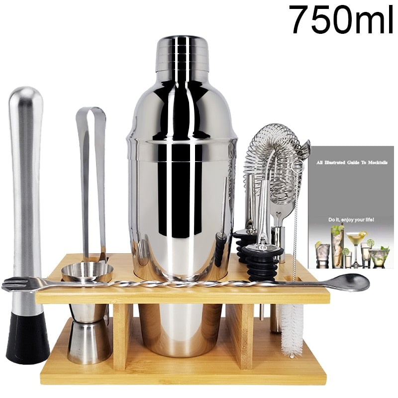 750ml/600ml Stainless Steel Bar Cocktail Shaker Set Barware Tools Shaker Sets with Wooden Rack - Premium 0 from TIKIJTRONICS - Just $10.19! Shop now at TIKIJTRONICS