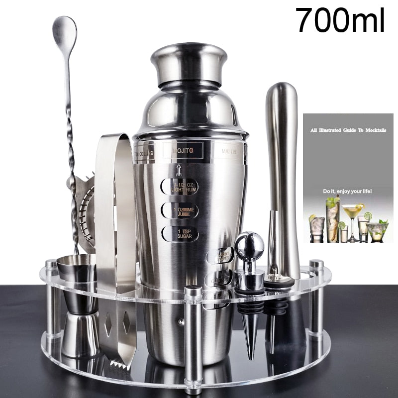 750ml/600ml Stainless Steel Bar Cocktail Shaker Set Barware Tools Shaker Sets with Wooden Rack - Premium 0 from TIKIJTRONICS - Just $10.19! Shop now at TIKIJTRONICS