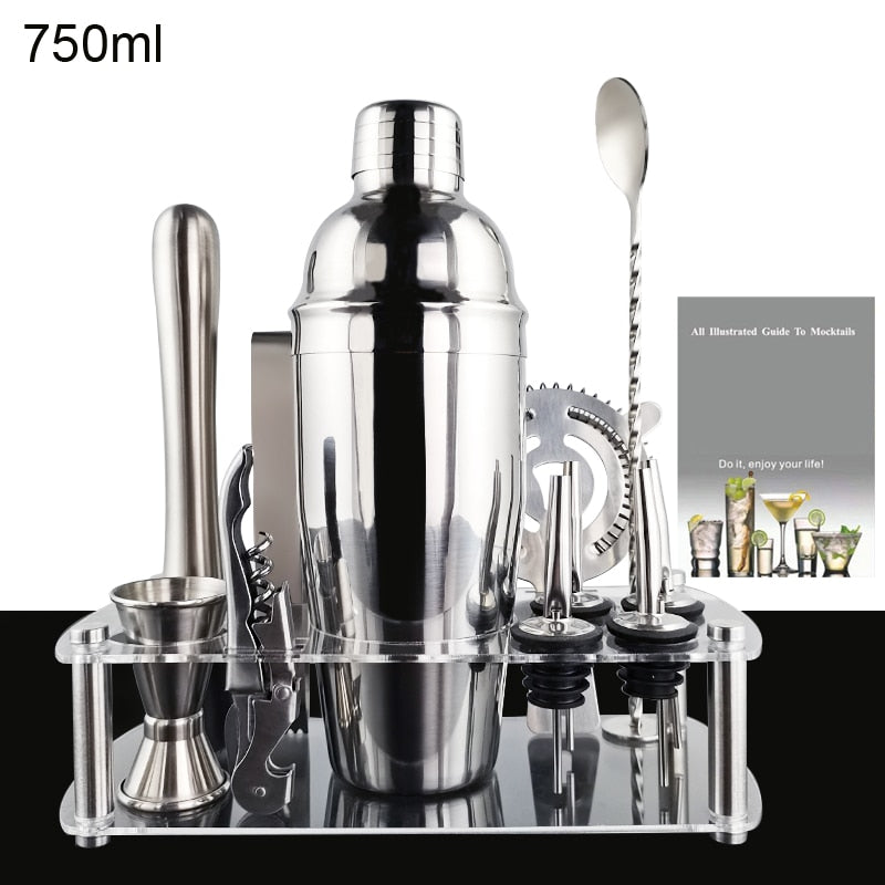 750ml/600ml Stainless Steel Bar Cocktail Shaker Set Barware Tools Shaker Sets with Wooden Rack - Premium 0 from TIKIJTRONICS - Just $10.19! Shop now at TIKIJTRONICS