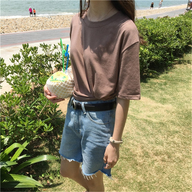 95% Cotton Candy Colors T Shirt Summer Women Loose Solid Tee Shirt Female Short Sleeve Tops Tees Causal O-Neck Basic T-shirt - TIKIJTRONICS 0 SPECIFICATIONSTops Type: TeesStyle: CasualSleeve Style: RegularSleeve Length(cm): ShortSeason: SummerPattern Type: LetterOrigin: Mainland ChinaMaterial: Cotton,AcrylicItem Type: TopsGender: WOMENFabric Type: BroadclothCollar: O-NeckClothing Length: RegularCN: Zhejiang TIKIJTRONICS  (Store description)