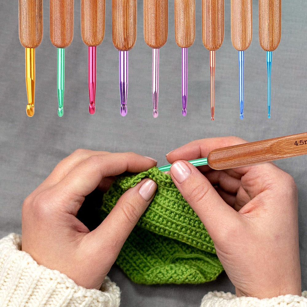 9pcs/Set 2mm-6mm Bamboo Knitting Needles Set Multicolor Knitting Hooks Set DIY Crochet Hooks Needles For Yarn Handle - TIKIJTRONICS 0 SPECIFICATIONSUse: KnittingType of Wholesale: noType: Knitting NeedleStyle: Sewing Needles ToolSize: 2-6mmSet Type: YESPacking: 9pcs/setOrigin: Mainland ChinaMaterial: Wood+metalLength: 14cmItem name: Crochet Hooks SetFeature: Knitting NeedlesBrand Name: FLRHSJX TIKIJTRONICS  (Store description)