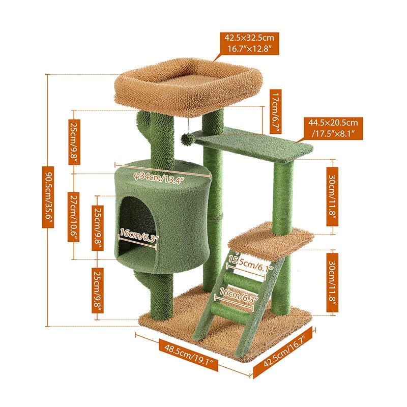 H90.5CM Cactus Cat Tree with Natural Sisal Scratching Post Board for Cat Perch Condo Kitty Play House rascador gato arbre à chat - TIKIJTRONICS 0 SPECIFICATIONSWeight:: 9kgType: catsShap: Cactus HouseSKU: AMT0128SC/AMT0133/AMT0141Origin: Mainland ChinaNo. of Tiers: Three-LayerMaterial: WoodItem Type: cat treesHeight: 90.5cm/83.5cmColor: Green+BrownCN: ZhejiangBrand Name: PAWZ Road TIKIJTRONICS  (Store description)