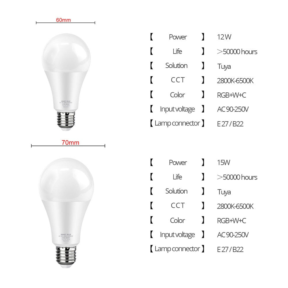 AVATTO Tuya 15W WiFi Smart Home Light Bulb, E27 RGB LED Lamp Dimmable with Smart Life APP, Voice Control for Google Home, Alexa - TIKIJTRONICS 0 SPECIFICATIONSState of Assembly: Ready-to-GoOrigin: Mainland ChinaModel Number: WB01Model Number: wifi light bulbCompatible: Google Assistant , AlexaCompatibility: All CompatibleColor temperature: Cold White / Warm WhiteCertification: CECamera Equipped: NoBrand Name: AVATTOAPP: Smart life / tuya TIKIJTRONICS  (Store description)