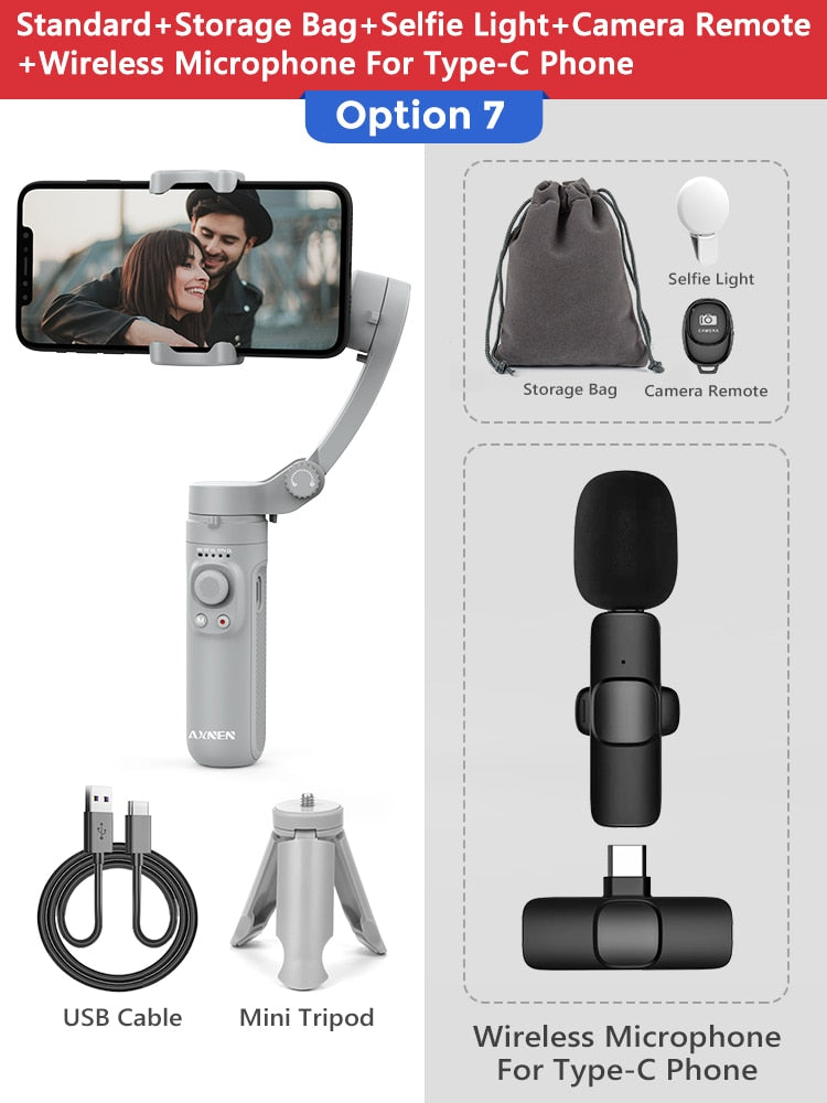 AXNEN HQ3 3-Axis Foldable Smartphone Handheld Gimbal Cellphone Video Record Vlog Stabilizer for iPhone 13 Xiaomi Huawei Samsung.