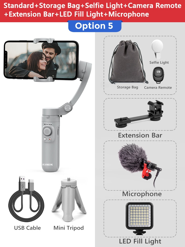 AXNEN HQ3 3-Axis Foldable Smartphone Handheld Gimbal Cellphone Video Record Vlog Stabilizer for iPhone 13 Xiaomi Huawei Samsung.