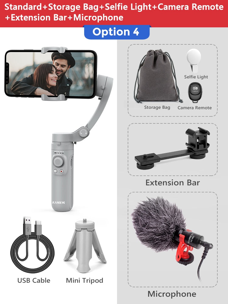 AXNEN HQ3 3-Axis Foldable Smartphone Handheld Gimbal Cellphone Video Record Vlog Stabilizer for iPhone 13 Xiaomi Huawei Samsung.