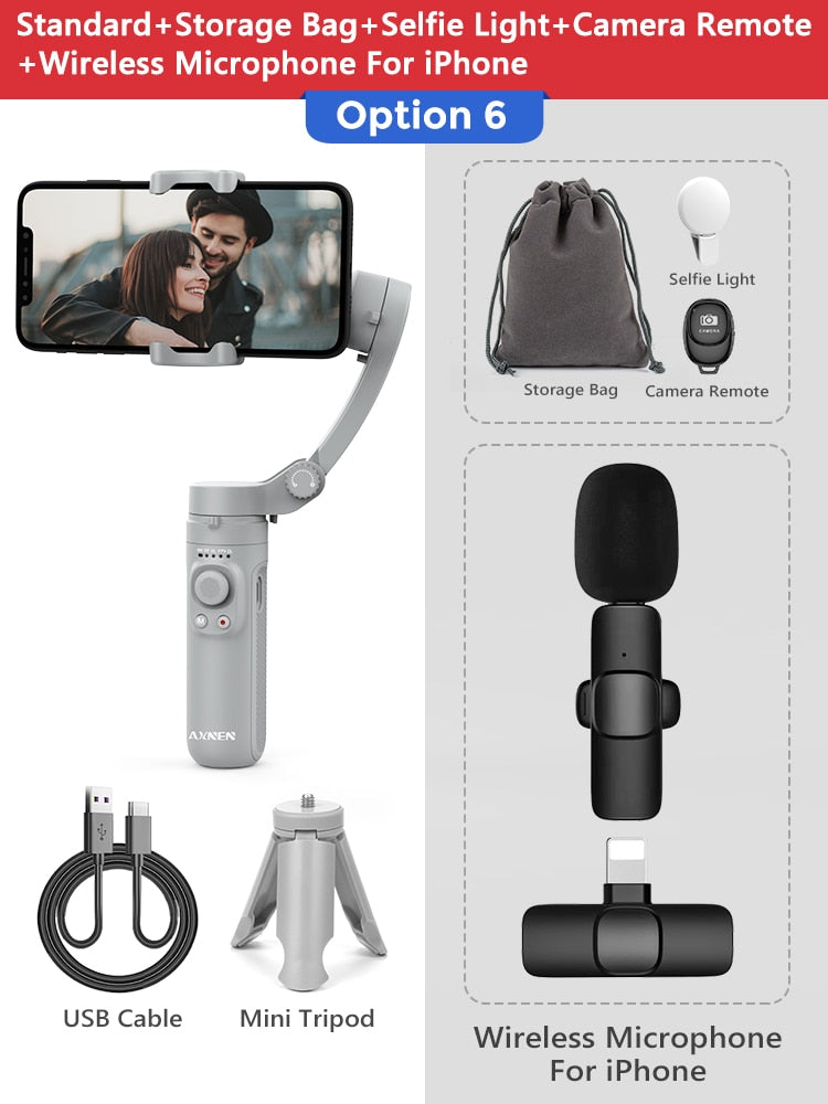 AXNEN HQ3 3-Axis Foldable Smartphone Handheld Gimbal Cellphone Video Record Vlog Stabilizer for iPhone 13 Xiaomi Huawei Samsung.