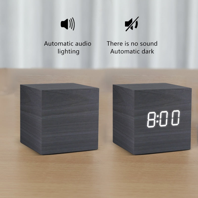 Alarm Clock LED Wooden Watch Table Voice Control Digital Wood Despertador USB/AAA Powered Electronic Desktop Clocks - Premium 0 from TIKIJTRONICS - Just $10.14! Shop now at TIKIJTRONICS