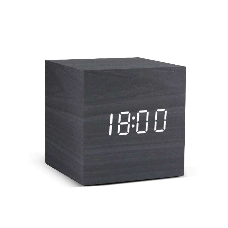 Alarm Clock LED Wooden Watch Table Voice Control Digital Wood Despertador USB/AAA Powered Electronic Desktop Clocks - Premium 0 from TIKIJTRONICS - Just $10.27! Shop now at TIKIJTRONICS