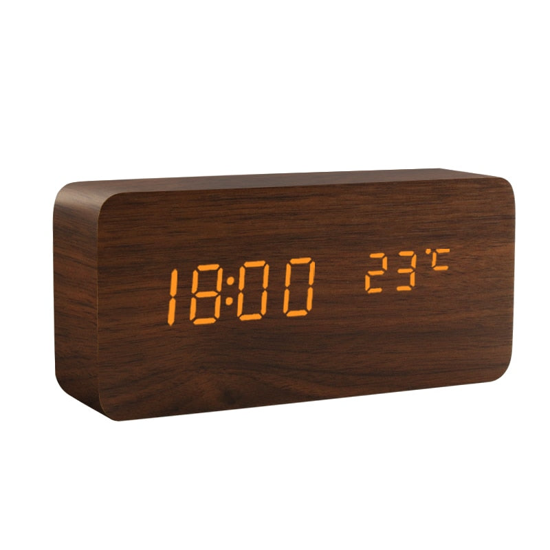 Alarm Clock LED Wooden Watch Table Voice Control Digital Wood Despertador USB/AAA Powered Electronic Desktop Clocks - Premium 0 from TIKIJTRONICS - Just $10.14! Shop now at TIKIJTRONICS