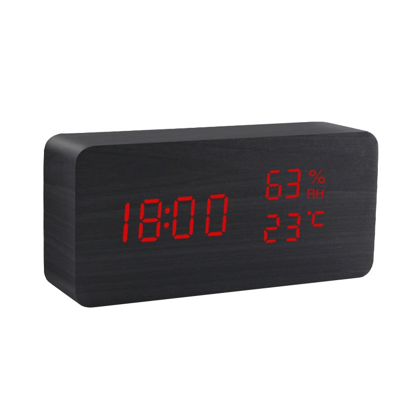 Alarm Clock LED Wooden Watch Table Voice Control Digital Wood Despertador USB/AAA Powered Electronic Desktop Clocks - Premium 0 from TIKIJTRONICS - Just $10.27! Shop now at TIKIJTRONICS