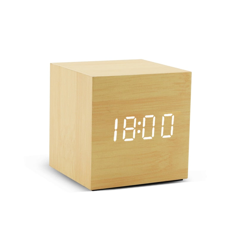 Alarm Clock LED Wooden Watch Table Voice Control Digital Wood Despertador USB/AAA Powered Electronic Desktop Clocks - Premium 0 from TIKIJTRONICS - Just $10.27! Shop now at TIKIJTRONICS