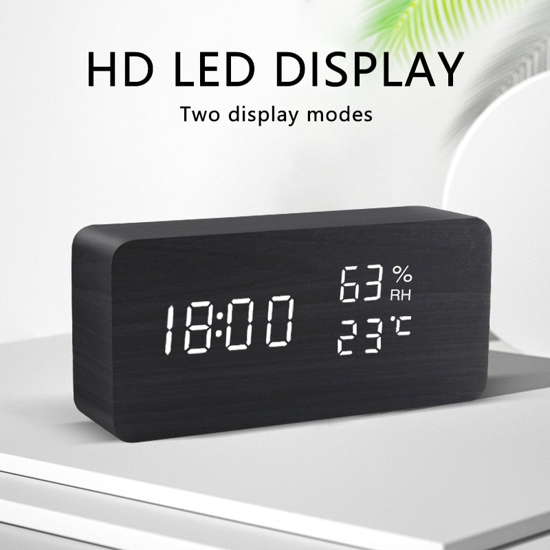 Alarm Clock LED Wooden Watch Table Voice Control Digital Wood Despertador USB/AAA Powered Electronic Desktop Clocks - Premium 0 from TIKIJTRONICS - Just $10.14! Shop now at TIKIJTRONICS