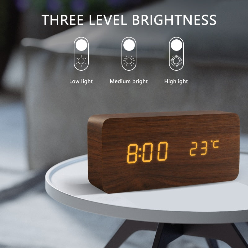 Alarm Clock LED Wooden Watch Table Voice Control Digital Wood Despertador USB/AAA Powered Electronic Desktop Clocks - Premium 0 from TIKIJTRONICS - Just $10.14! Shop now at TIKIJTRONICS