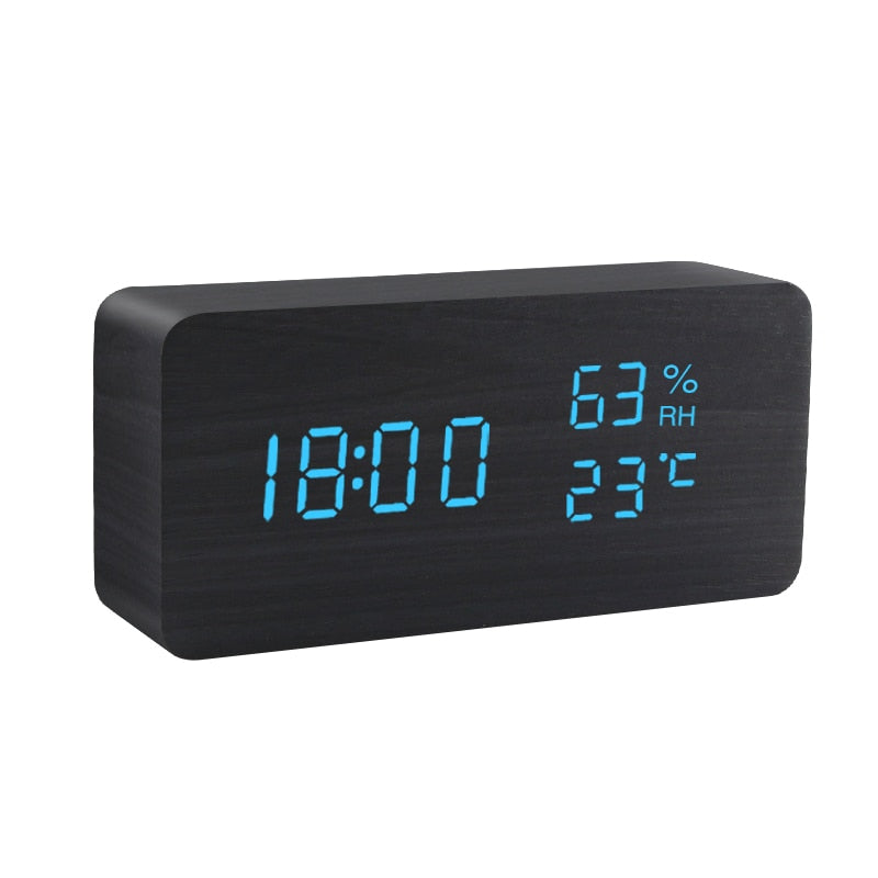 Alarm Clock LED Wooden Watch Table Voice Control Digital Wood Despertador USB/AAA Powered Electronic Desktop Clocks - Premium 0 from TIKIJTRONICS - Just $10.27! Shop now at TIKIJTRONICS